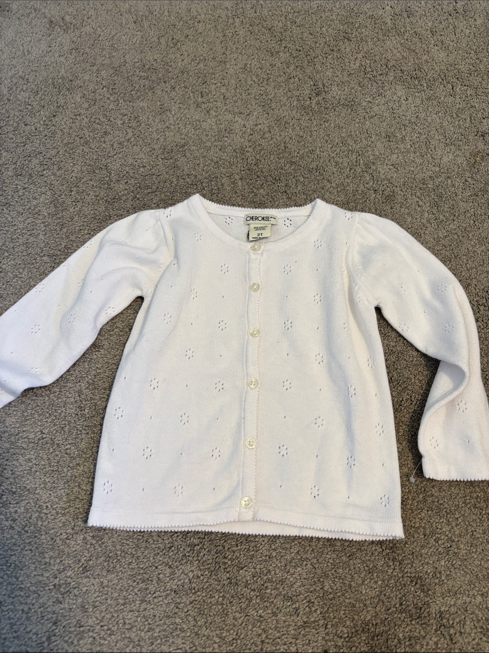 Cherokee White Girls' Eyelet Knit Button-Front Cardigan
